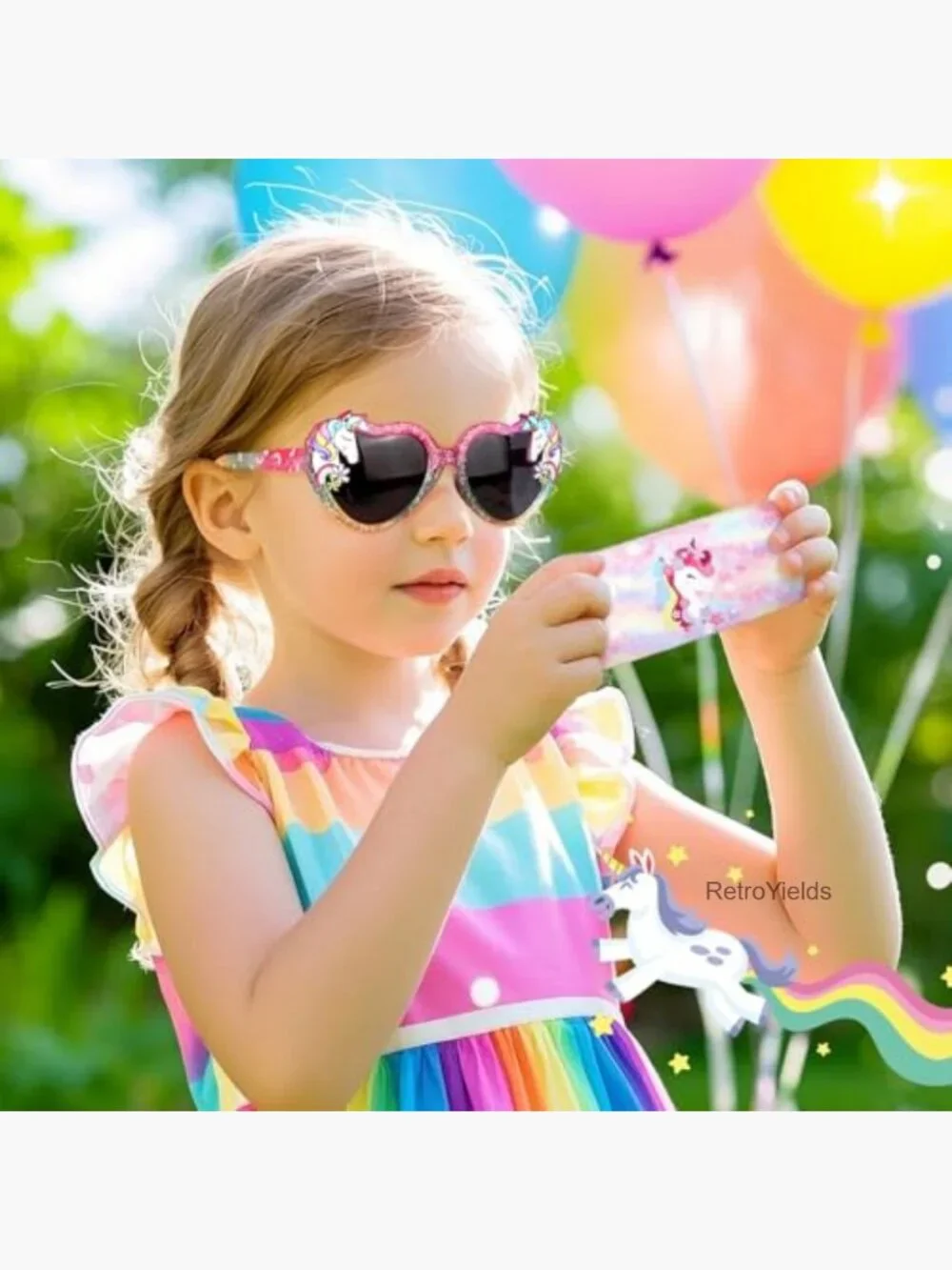 Kids Unicorn Heart Sunglasses UV400 Protection with Case